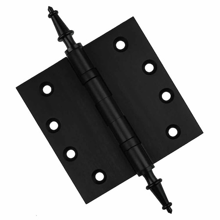Embassy 4-1/2 x 4-1/2 Solid Brass Hinge, Flat Black Finish with Steeple Tips 4545BBUS19S-1